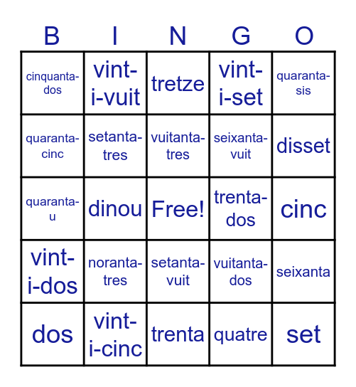 Bingo de números escrits Bingo Card