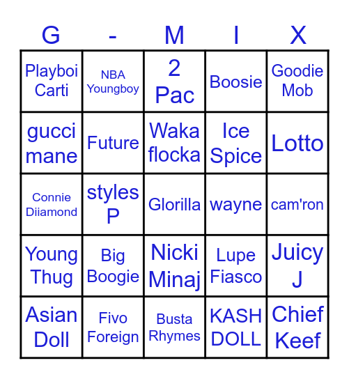 g-mix Bingo Card