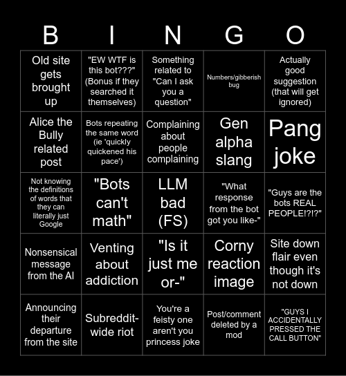 r/CharacterAI Bingo Card