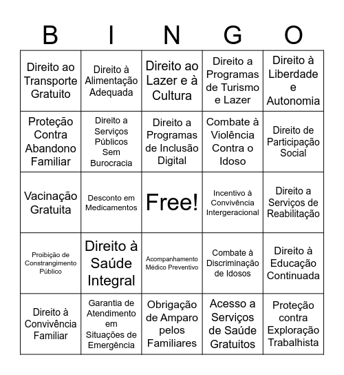 Bingo Estatuto dos Idosos Bingo Card