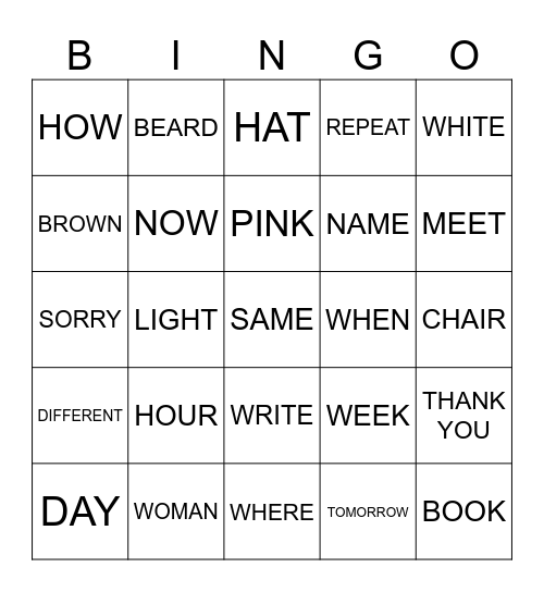 Unit 1 Vocab Bingo Card
