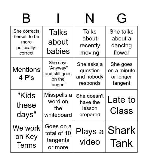 Market Class Bingo Card