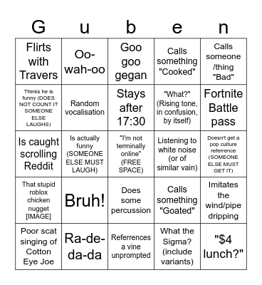 Glueben Bingo Card