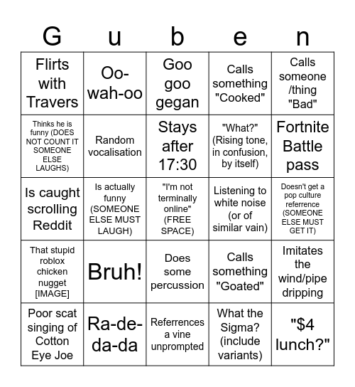 Glueben Bingo Card