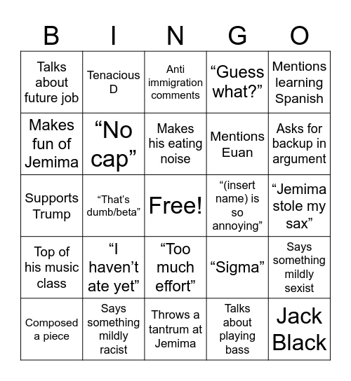 Pat H Bingo Card