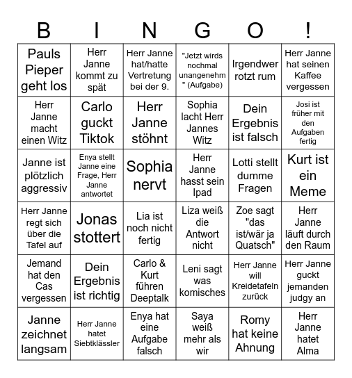 Mathe Bingo Card