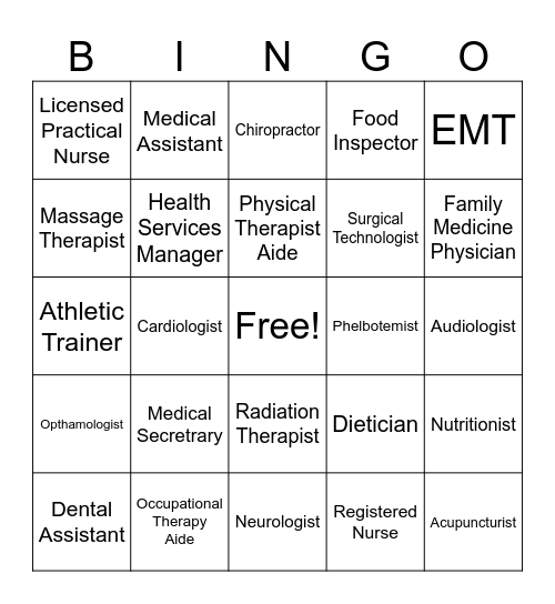 Health Science Bingo Card