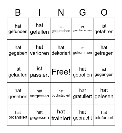 DII K2 Partizipien - unregelmäßig Bingo Card