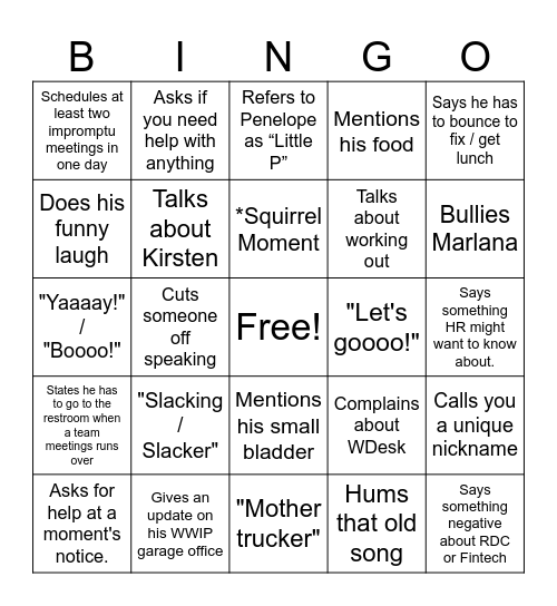 Alex Bingo Card