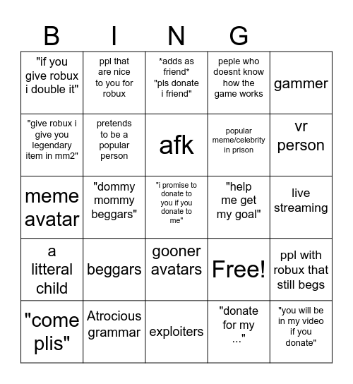 Pls donate bingo card Bingo Card