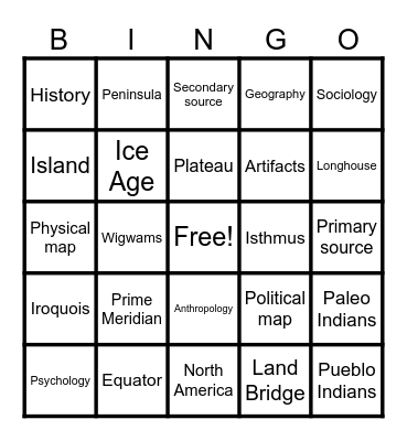 SS Unit One Review Grade 7 Bingo Card