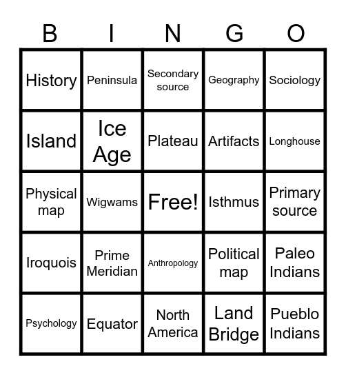 SS Unit One Review Grade 7 Bingo Card