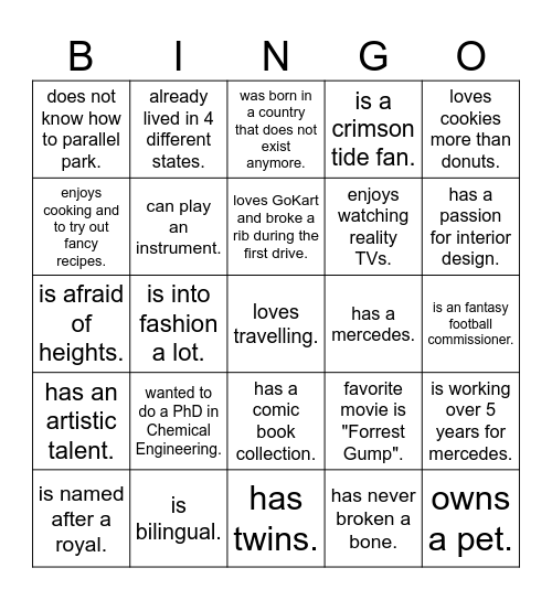 Find someone who(s)... Bingo Card