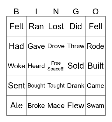 Irregular Verb Bingo Card
