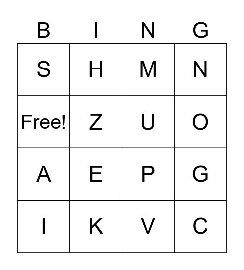 Letters Bingo Card