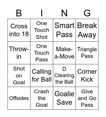 Cape Soccer Bingo Card