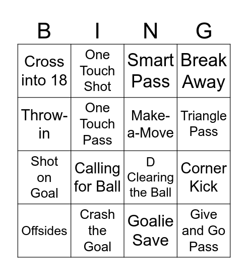 Cape Soccer Bingo Card