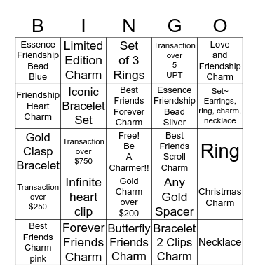 PANDORA BLINGO Bingo Card