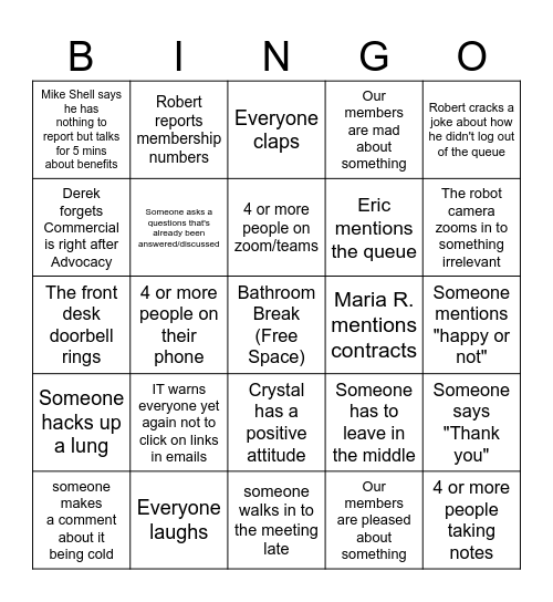 Communications Department Bingo Card