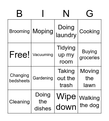 Chores at home Bingo Card