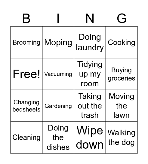 Chores at home Bingo Card