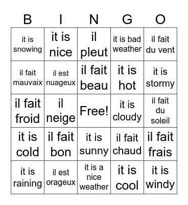 le temps Bingo Card