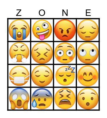 Zones of Regulation Bingo Card