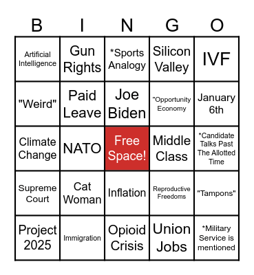 CWA D1 Bingo - VP Debate Bingo Card