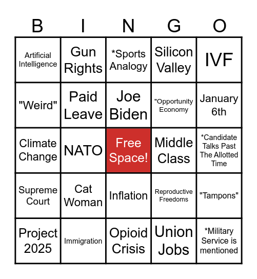 CWA D1 Bingo - VP Debate Bingo Card