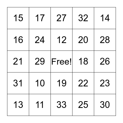 Number Bingo Card