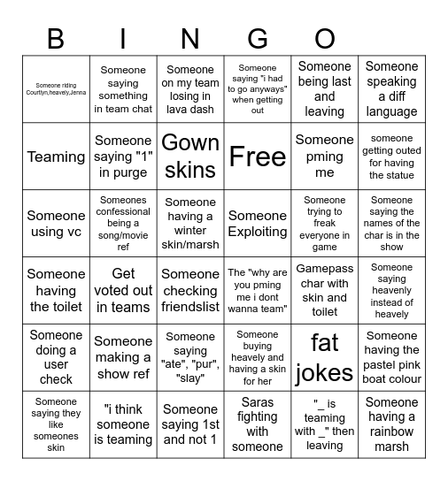 Trd bingo Card