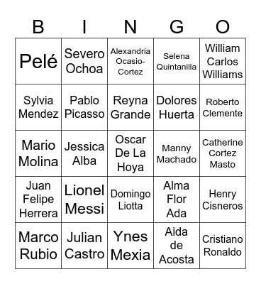 Hispanic Heritage Month Bingo Card