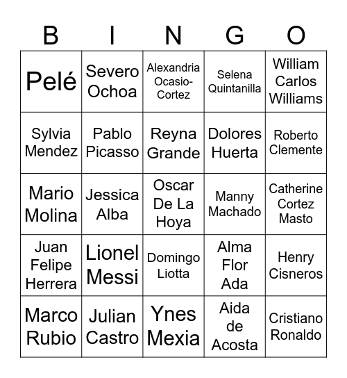 Hispanic Heritage Month Bingo Card