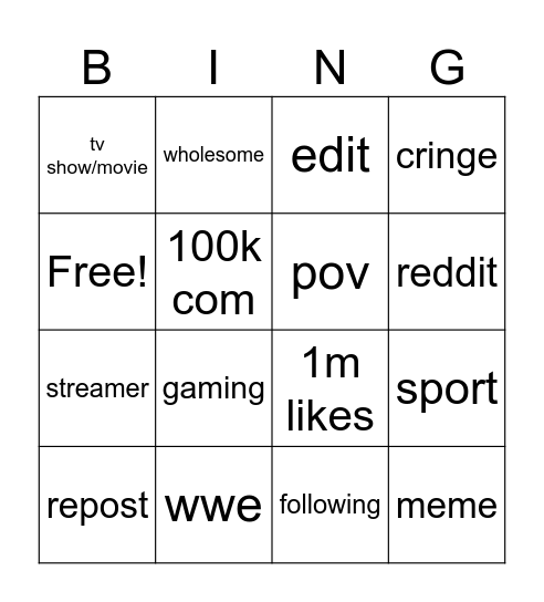 tiktok Bingo Card