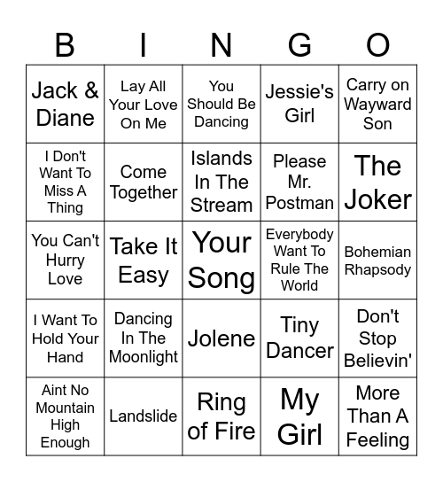 Music Bingo Card