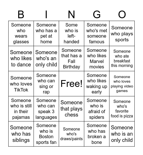 Human Bingo Card