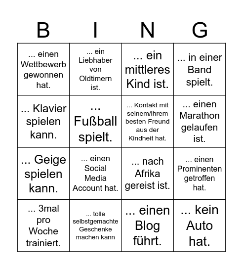 Finde eine Person, die ... Bingo Card