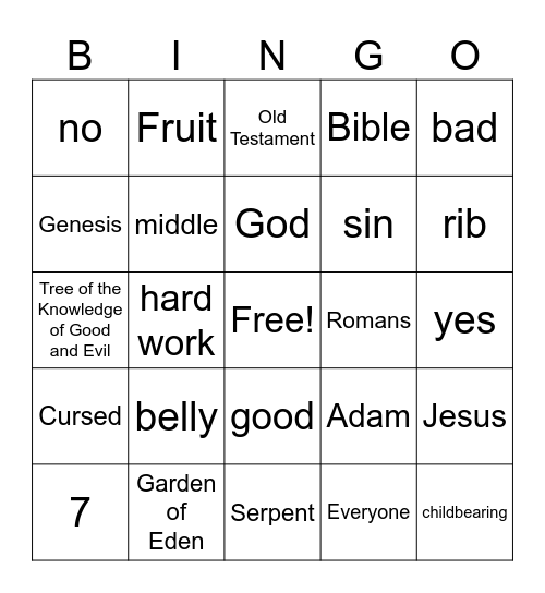 Adam & Eve Bingo Card