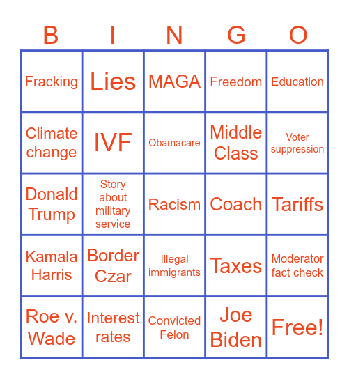 VP Debate Bingo - 2024 Bingo Card