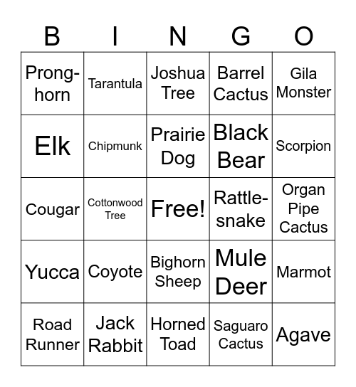 Southwest Flora Fauna BINGO Card