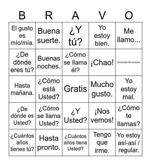 Saludos - CyC Bingo Card