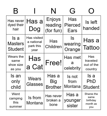 Get to Know You Bingo Card
