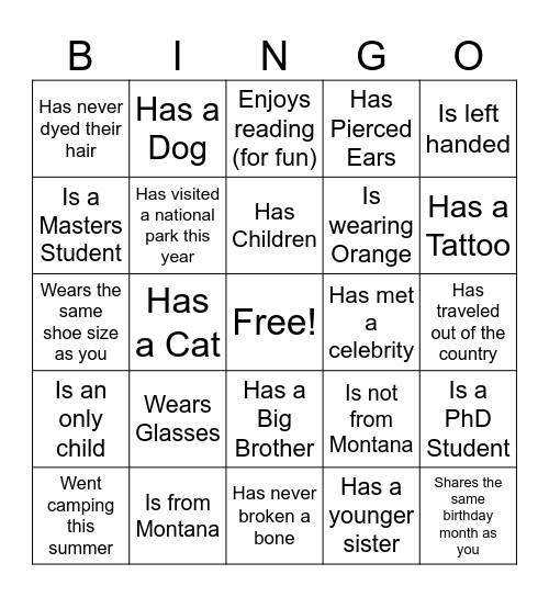 Get to Know You Bingo Card