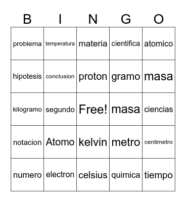 Quimica Bingo Card
