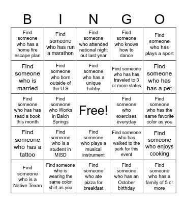 National Night Out Bingo Card