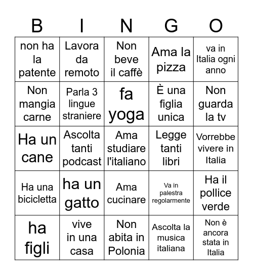 Conosciamoci! Bingo Card