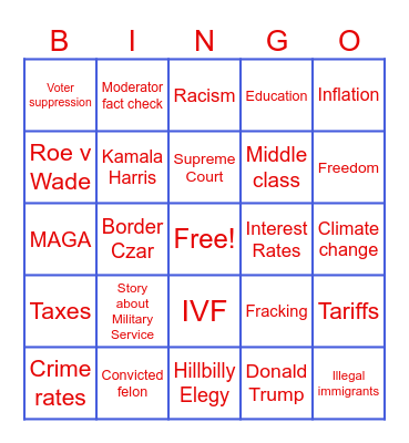 VP Debate Bingo - 2024 Bingo Card