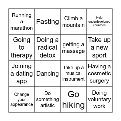 Self improvement Bingo Card