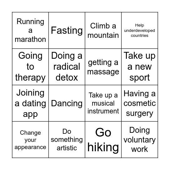 Self improvement Bingo Card