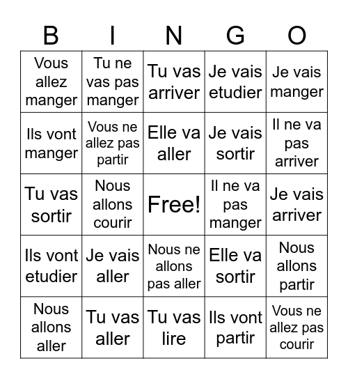 Futur Proche Bingo Card